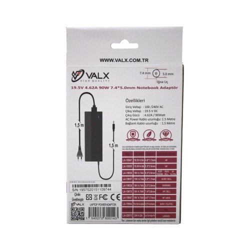 Valx LA-19575 19.5V 4.62A 90W 7.4x5.0 DELL IĞNE UÇLU Laptop Adaptor